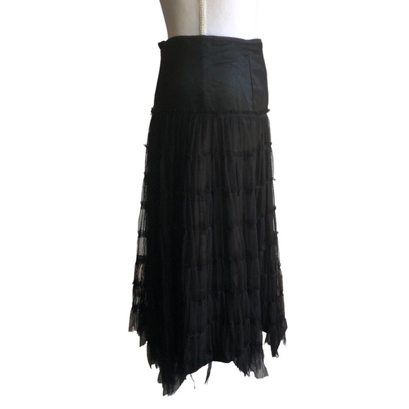 Chaudry Midi Skirt Tiered Tulle Ruffles Side Zip Size Small Black Witchy Goth - Picture 3 of 12